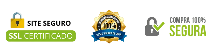 Selos de site seguro, satisfacao garantida e compra protegida
